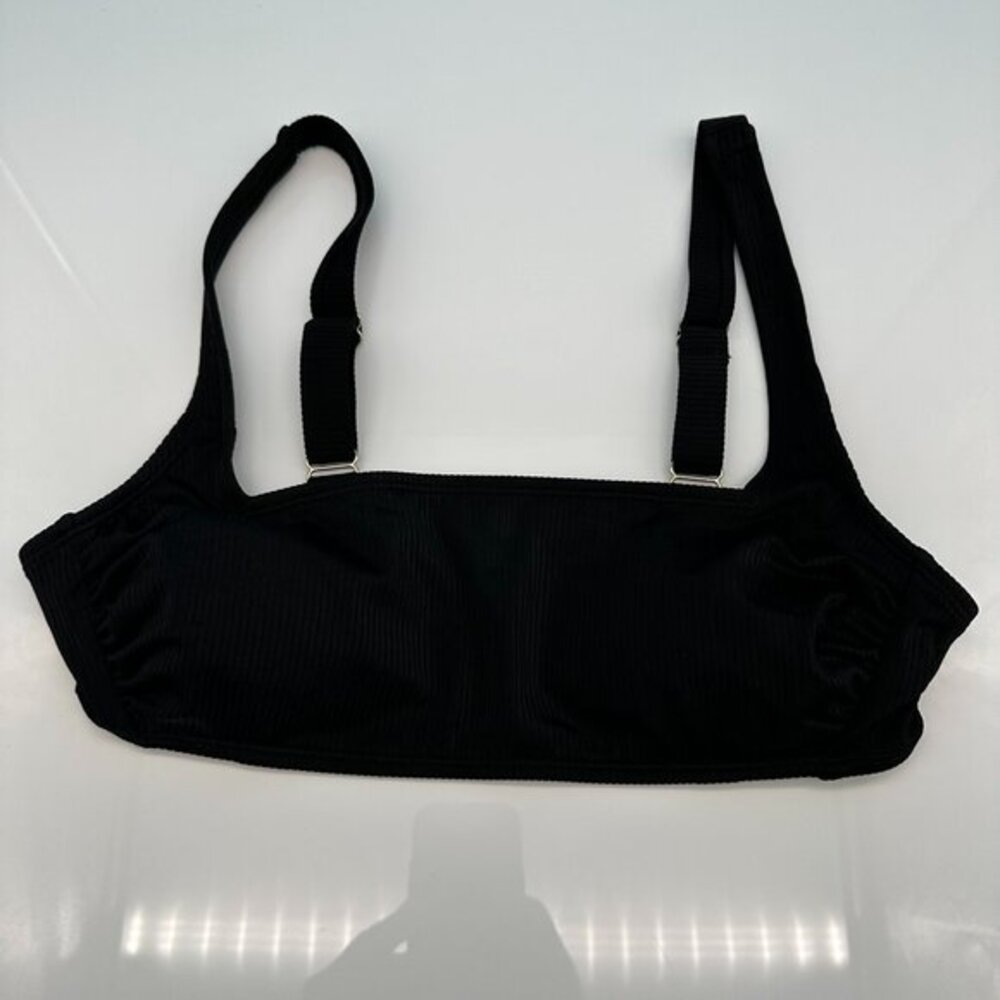 Xhilaration Ribbed Square Neck Adjustable Bralette Bikini Top, Size Large, Black